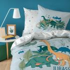 Parure de lit enfant 100% coton - MATT & ROSE - DINO JUNGLE - Gris/blanc - 140x200+63x63cm