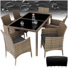 ENSEMBLE TABLE CHAISE DE JARDIN - TECTAKE - Salon de jardin LISBONNE 6 places avec housse de protection - Marron Naturel/Gris Foncé