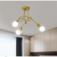 MOGOD Rétro 3 Lampes Plafonnier Industriel en Métal Doré Luminaire Lampe Intérieur pour Salon Couloir