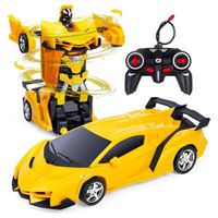 Voiture Transformers Télécommandée - Vehicule radiocommande, rotation à 360 ° - lumière froide - transformation à un bouton - jaune
