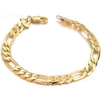 22 cm Bracelet Maille Figaro Cheval Homme Plaqué Or Jaune 750 /1000 3 Microns