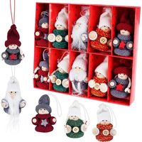 Lot de 10 lutin de Noël en bois - Tricot peluche - Pendentifs de Noël faits à la main - Décoration de Noël mignonne poupée de