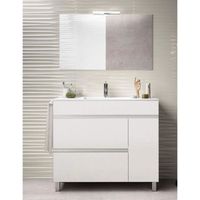 Meuble de salle de bain Hemera - Blanc - 100x82x45cm - Armoire de rangement avec lavabo, miroir et lumière LED