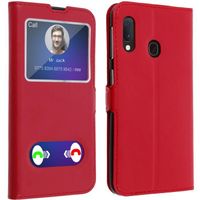 Housse Samsung Galaxy A20e Protection Double Fenêtre Fonction Stand Rouge