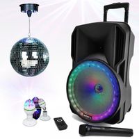 Pack Enceinte Karaoke Bluetooth USB BOOST-12RGB-700 Sur Batterie Avec Micro sans fil - Boule Facette Disco - Jeu de Lumière Astro