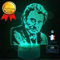 CONFO® lampe Johnny Hallyday 3D télécommande lumière colorée 7 couleurs veilleuse lampe de chevet câble USB décoration ambiance fan