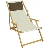 Chaise longue de jardin blanche avec oreiller marron - ERST-HOLZ - 10-303NKD - Pliant - Bois massif - Blanc