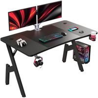HLFURNIEU 120×60 cm Bureau Gamer pour Gaming PC Informatique Ergonomique, Table en Fibre de Carbone, Desk avec Porte Gobelet