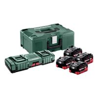 Pack énergie 18V METABO - Pack 4 Batteries 18 volts LIHD + Chargeur duo ultra rapide 4 x 5,5 Ah LiHD, ASC 145 duo, coffret Metaloc