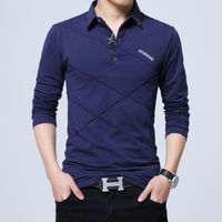 T-shirt Slim Fit en coton à manches longues pour Hommes Printemps Automne Bleu