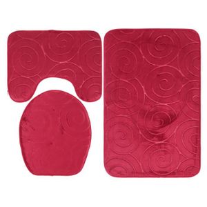 TAPIS DE BAIN  Ensemble de tapis de salle de bain 3 pièces en relief couvercle de toilette Rouge