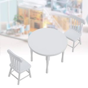 MAISON POUPÉE Qiilu Accessoire de maison de poupée 1:12 Table à manger blanche en bois miniature et deux chaises ensemble de meubles de cuisine