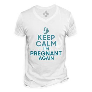 T-SHIRT T-shirt Homme Col V Keep Calm I'm Pregnant Again Enceinte Mère Future Maman