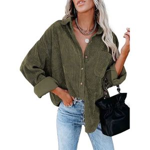 FUNMOON Chemise Femme Velours Cotele Boutons Fashion Casual Multi Colours Ajustement Vert militaire Cdiscount Pret a Porter