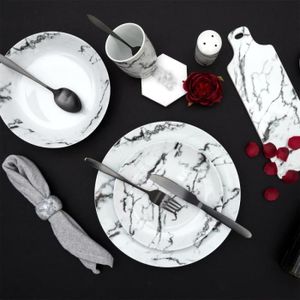 Assiette plate en porcelaine - Grand modèle - Blanche et noire