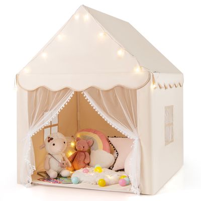 Tente De Lit COSTWAY 201x100x122 Cm – Cabane Enfant Avec Fenêtres Et Drapeaux, Tissu Lavable En Machine – Dès 3 Ans