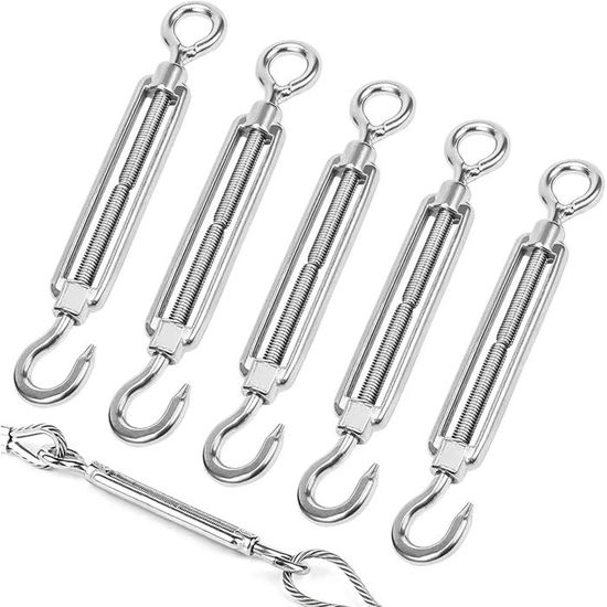 Lot De 10 Tendeurs Crochet Œillet Acier Inox M5 304 - Serrage Corde Élastique