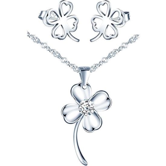 Ensemble Bijoux Argent 925 - Collier Pendentif Clef De Sol Et Boucles D'oreilles Note De Musique Avec Zircone