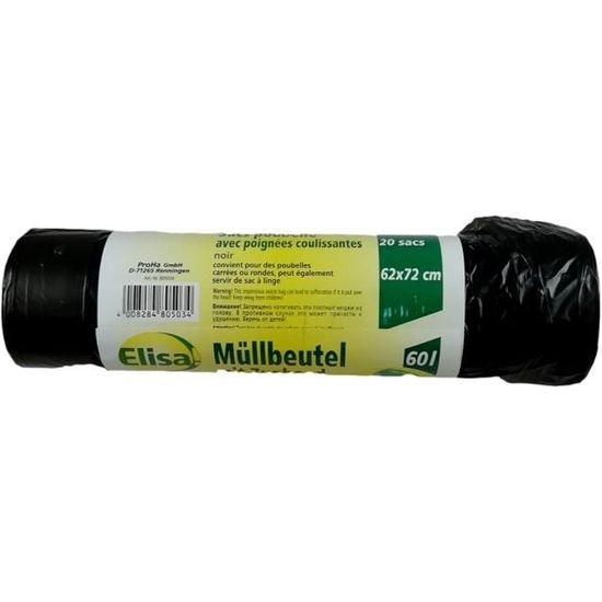 Rouleau De 20 Sacs Poubelle Noirs 50L 30 Microns - CRISTAL HYGIENE, SB115XNR, Neuf, Pour Usage Quotidien