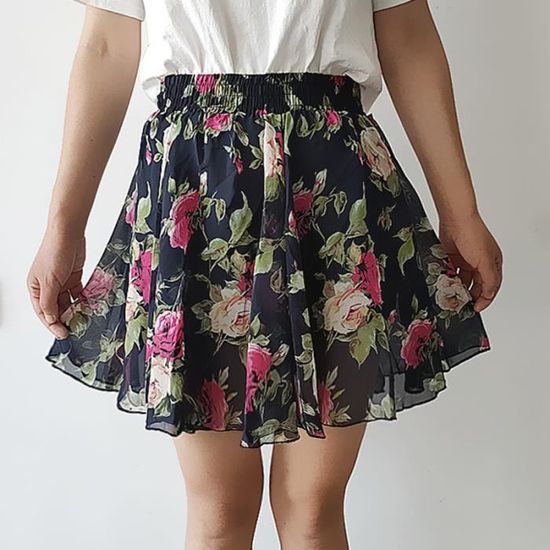 Jupe Mi-longue Femme été Fluide - Imprimé Floral, Taille élastique, Style Bohème Trapèze En Mousseline Légère