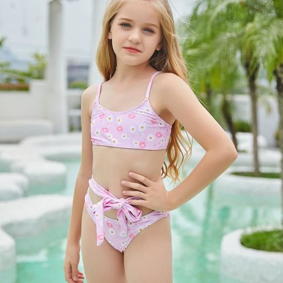 KZKR 140cm Maillot de bain fille rose Deux pièces Impression de marguerite  Haut dos nu Slip à lacets Polyester ROSE - Cdiscount Prêt-à-Porter