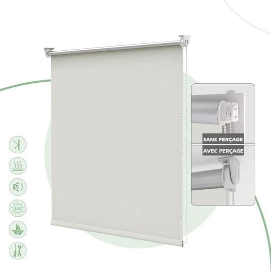 Store Enrouleur Occultant AOSKY Sans Cordon - Blanc Ivoire 120x180 Cm - Protection UV Et Isolation Thermique Pour Fenêtres Et Portes - 2