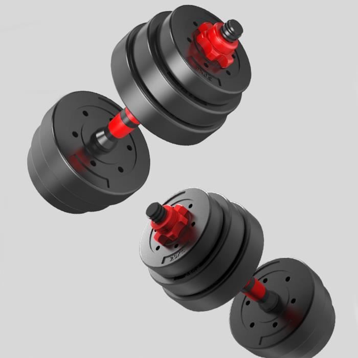 Ensemble D'haltères Musculation Multifonctionnels 2 en 1 avec Barre d’Extension,12 Disques,20kg, Haltères Réglables