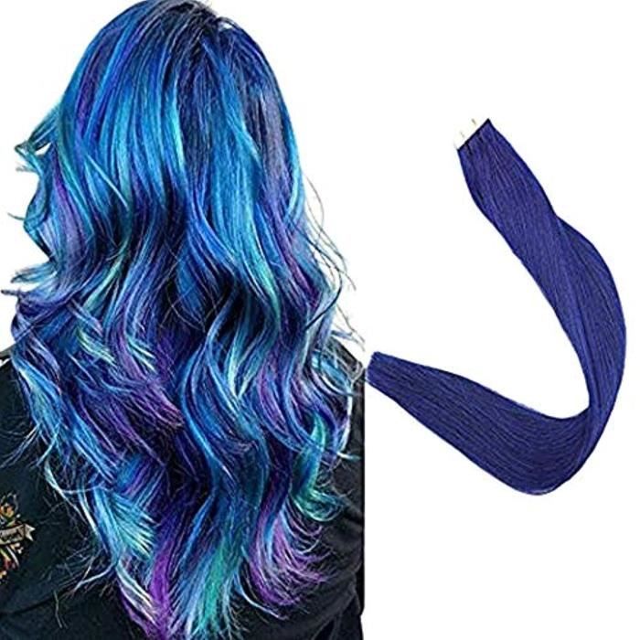 Shampoing - Shampoing Sec P5Z5C vraie bande de cheveux humains dans les extensions peau trame 100% cheveux humains couleur bleue che