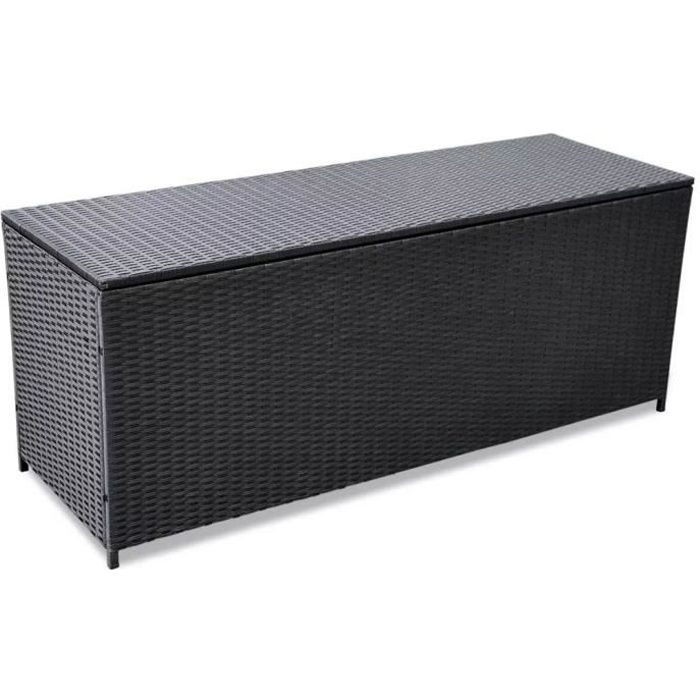 LAY❆ Boîte de rangement de jardin Noir 150x50x60 cm Résine tressée