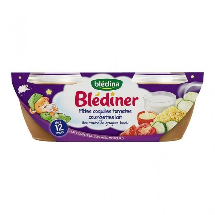 Blédina Blédiner Pâtes Coquilles Tomates Courgettes Lait Touche Gruyère (dès 12 mois) par 2 pots de
