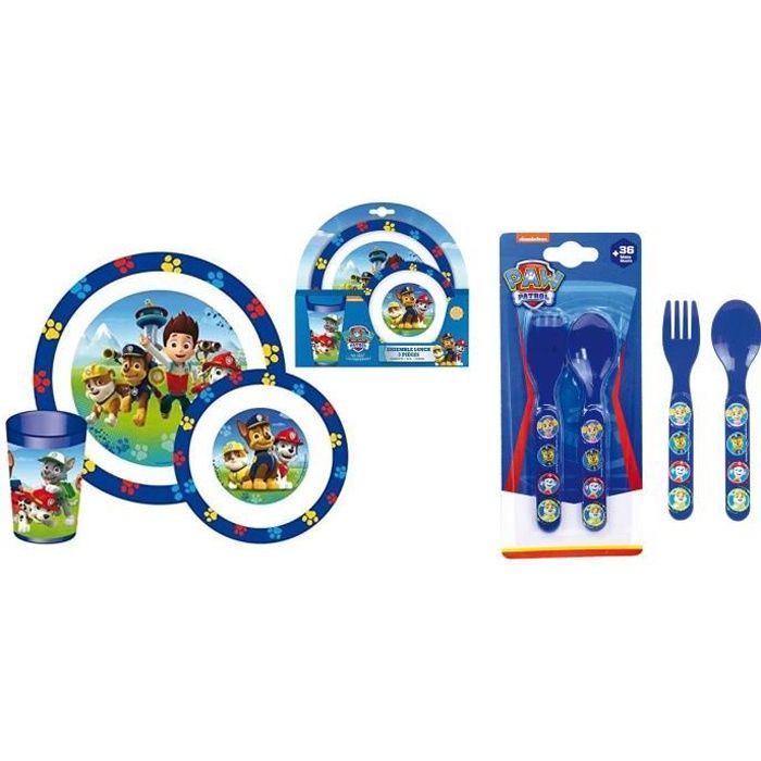 Ensemble repas lunch 3 pièces et 2 couverts Disney Pat Patrouille