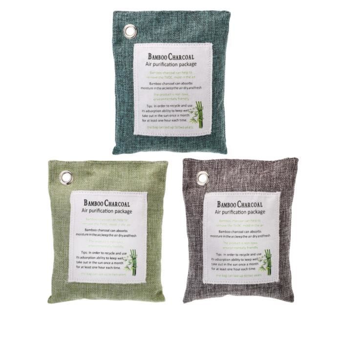 3 pièces 200g sacs de charbon de bois bambou pratique écologique absorbeur d'odeurs purifier DESODORISANT AUTO - PARFUM AUTO