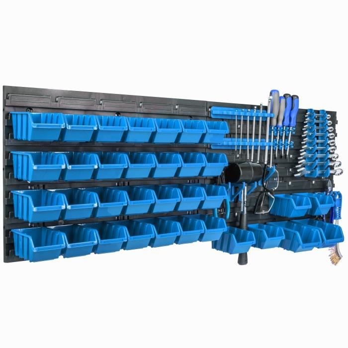 34 Boîtes Étagère murale pour système de rangement 115x39cm bacs de rangement étagère d'atelier bacs a bec bleu taille XS, S