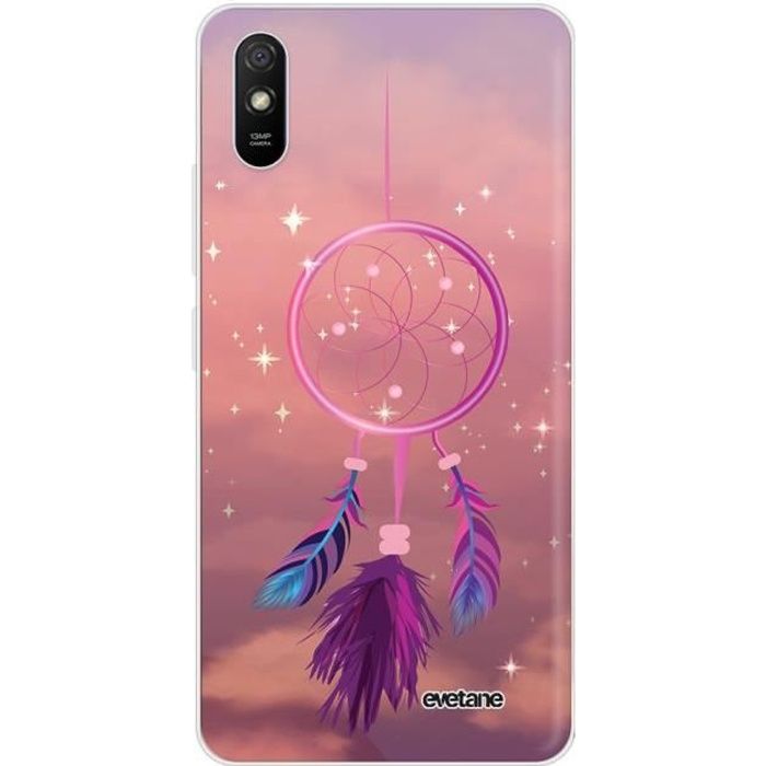 Coque pour Xiaomi Redmi 9A souple transparente Attrape rêve rose Motif Ecriture Tendance Evetane