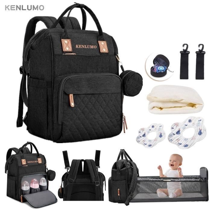 Sac à Dos à Langer avec Matelas à Langer pour Bébé – Grande Capacité Sac à Couches Multifonction Imperméable Sac de Voyage avec Noir