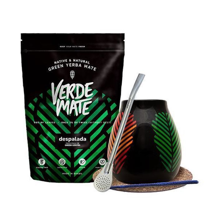 Yerba Mate Kit Matero Calebasse Maté 350 ml + Yerba Mate Verde DESPELADA Non Fumé 500g + Bombilla Mercedes