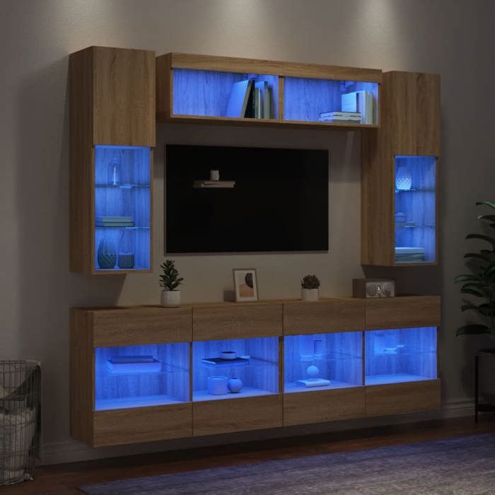 vidaXL Ensemble de Meubles TV Muraux et Lumières LED 6 pcs Armoires de Télévision Suspendues Ensemble de Meubles Télé 3216799