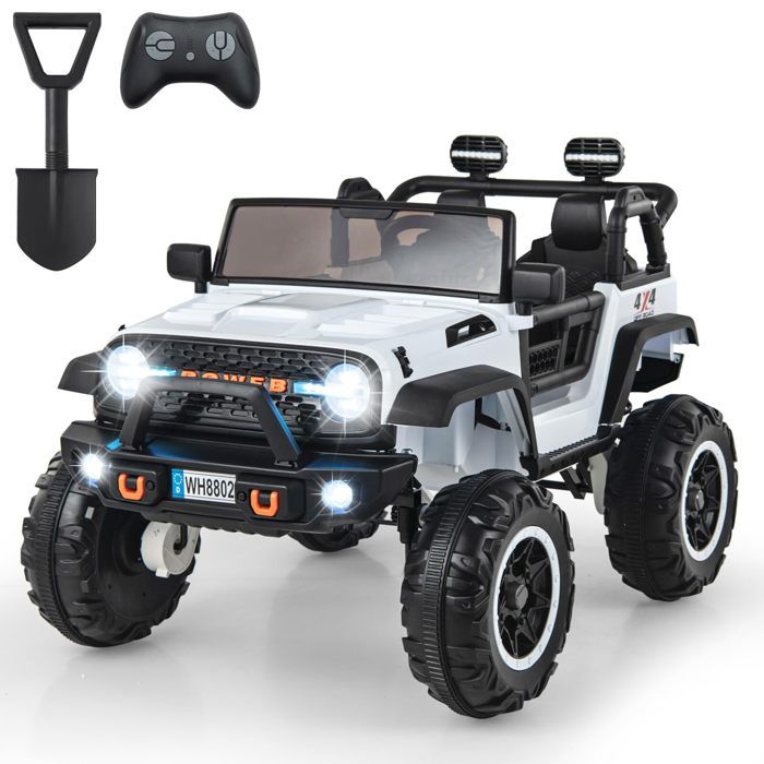 Voiture Electrique Enfant DREAMADE 2 Places avec Telecommande Pelle Interrupteur Avant Arriere Klaxon LED Musique 24V Blanc Cdiscount Jeux Jouets