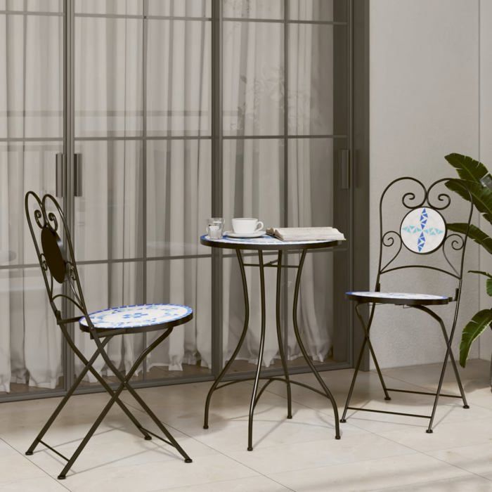 Table de bistro Table ronde VIDAXL mosaïque bleu et blanc Ø50x70 cm céramique TT105