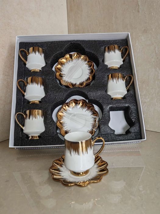 Kasanova Ensemble 6 Tasses à Café 90ml Avec Soucoupes Florales - Service Porcelaine Printanière