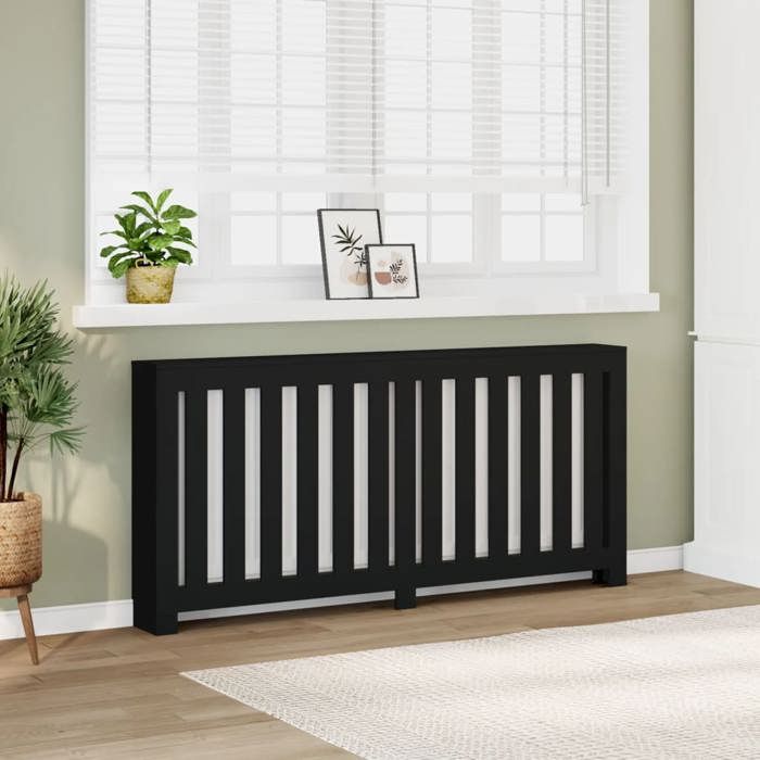 vidaXL Cache-radiateur noir 175x20x82 cm bois dingénierie bouchon de radiateur cache-radiateur haut radiateur à profil 852754