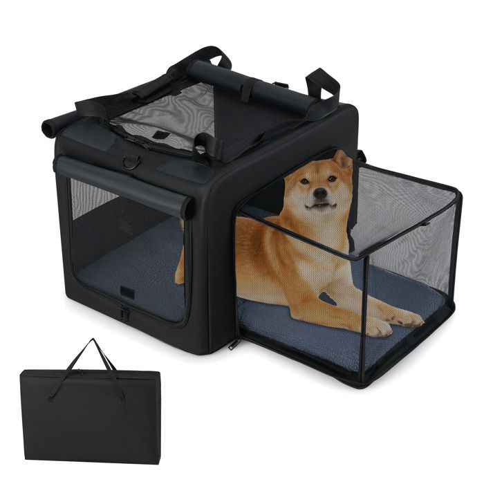 Comparer les prix de GOPLUS Transports pour Chiens et Chats Extensible Sac Pliable avec 5 Fenêtres Aérées 2 Ouvertures Coussin et Bandoulière L