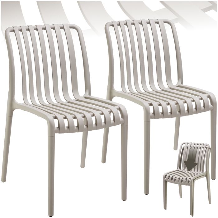 Chaises de jardin - TECTAKE - Lot de 2 chaises ALCUDIA empilables et résistantes aux intempéries 47 x 58 x 805 cm - Taupe