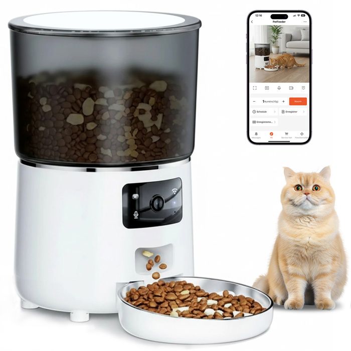 AIMIUVEI 3 L Distributeur de Nourriture Automatique Chat & Chien - Avce Caméra 1080P - 2.4G WiFi - 8 Repas par Jour - APP Contrôle