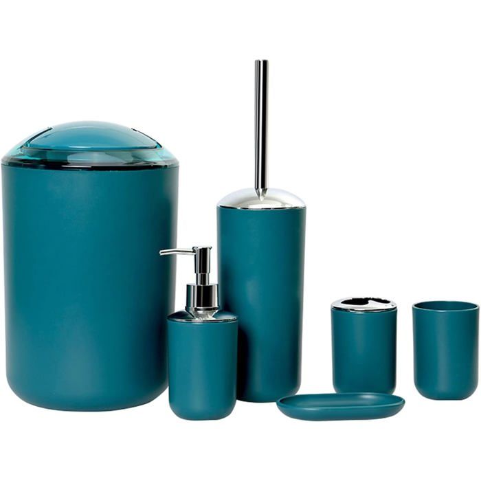 Ensemble salle de bain 6 pièces design moderne : lotion brosse WC poubelle tasse porte-savon – Vert foncé