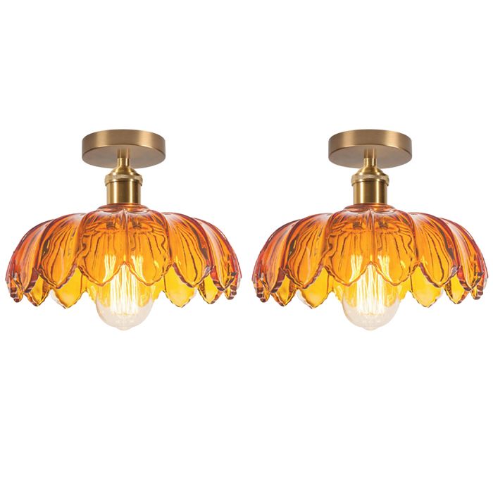 iDEGU 2pcs Plafonnier Vintage Verre AmbreLampe de Plafond Moderne Abat-jour Design Fleurs Lustre Style Nordique pour Salon Chambre