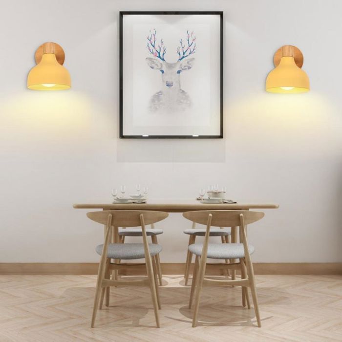 Applique murale - SMOTOP - 2xE27 - Bois & métal beige - Style vintage réglable