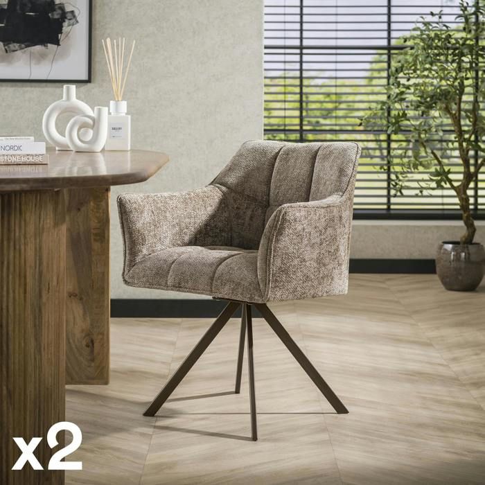 Chaise pivotante beige chaud pied bronze (lot de 2) MELBOURNE