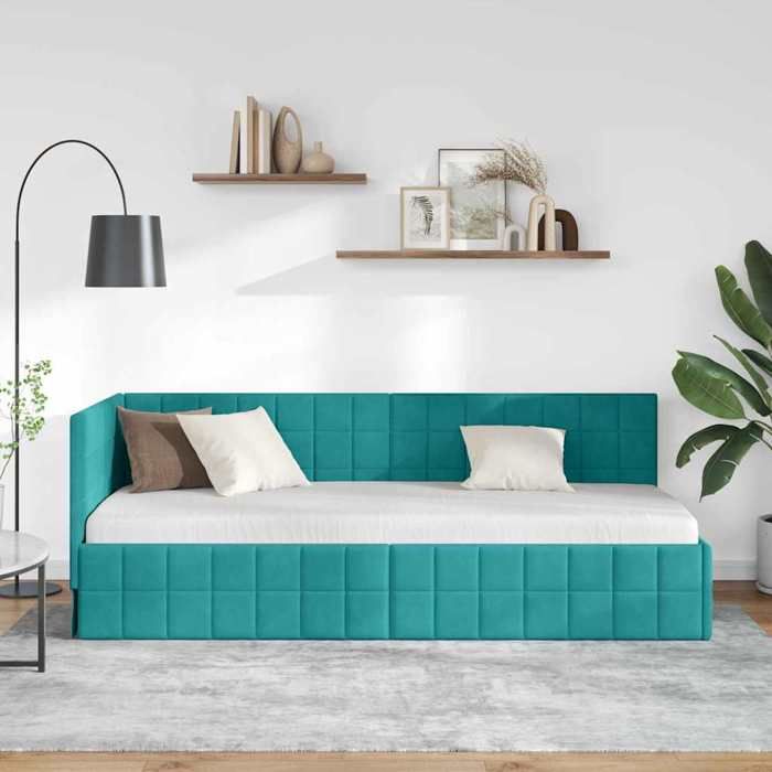 Magnifique Cadre de lit dangle - SARAZYJ - Design en L - Lit de repos - Lit de jour - Turquoise 80cm x 200cm Velours - 979094