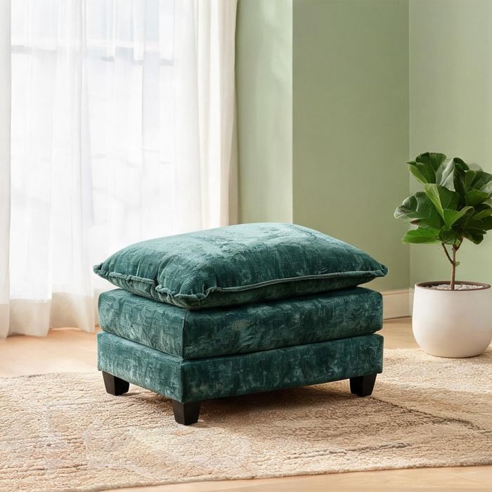 Pouf rectangulaire modulable en chenille vert sauge intérieur 90x56x46 cm design modulable et dossier réglable